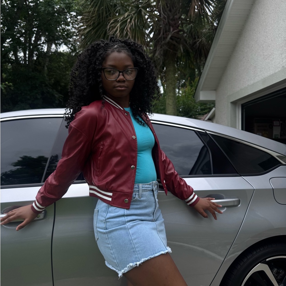 Women's Burgundy Bomber Jacket